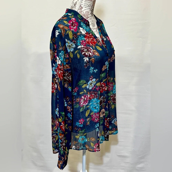 KUT FROM THE KLOTH Navy floral sheer long sleeve top‎ size XL. - Picture 6 of 13